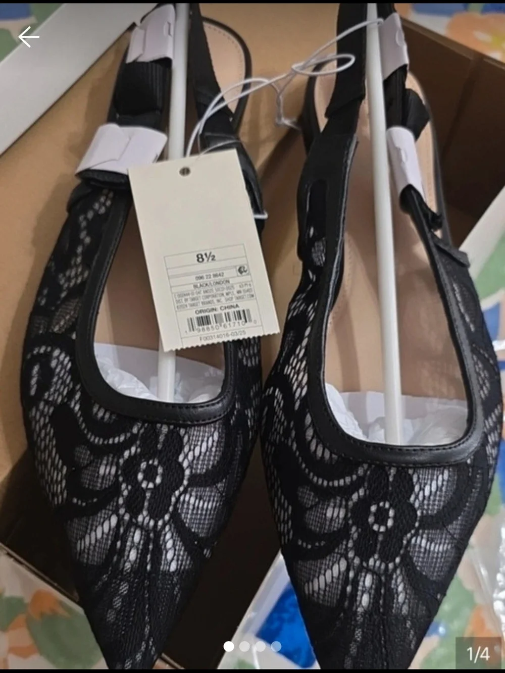 a new day Black Lace Pointed Slingback Flats